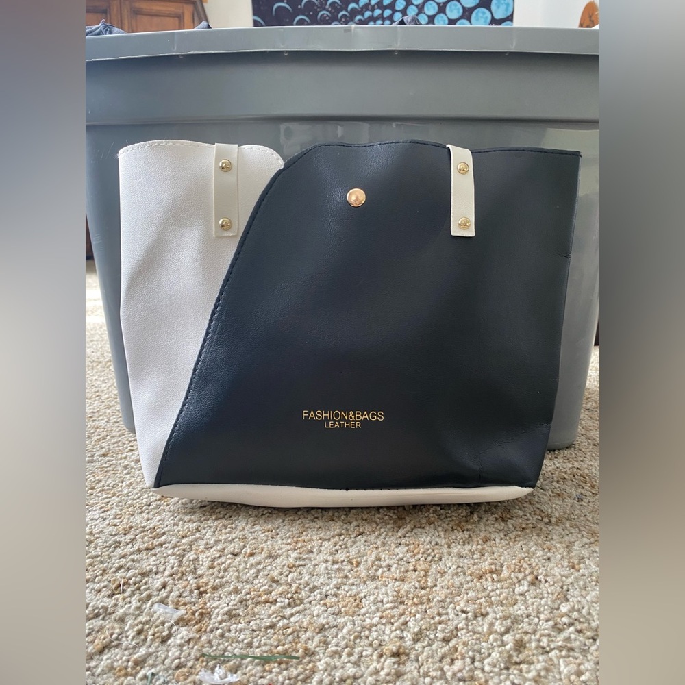 Leather Black and White Tote